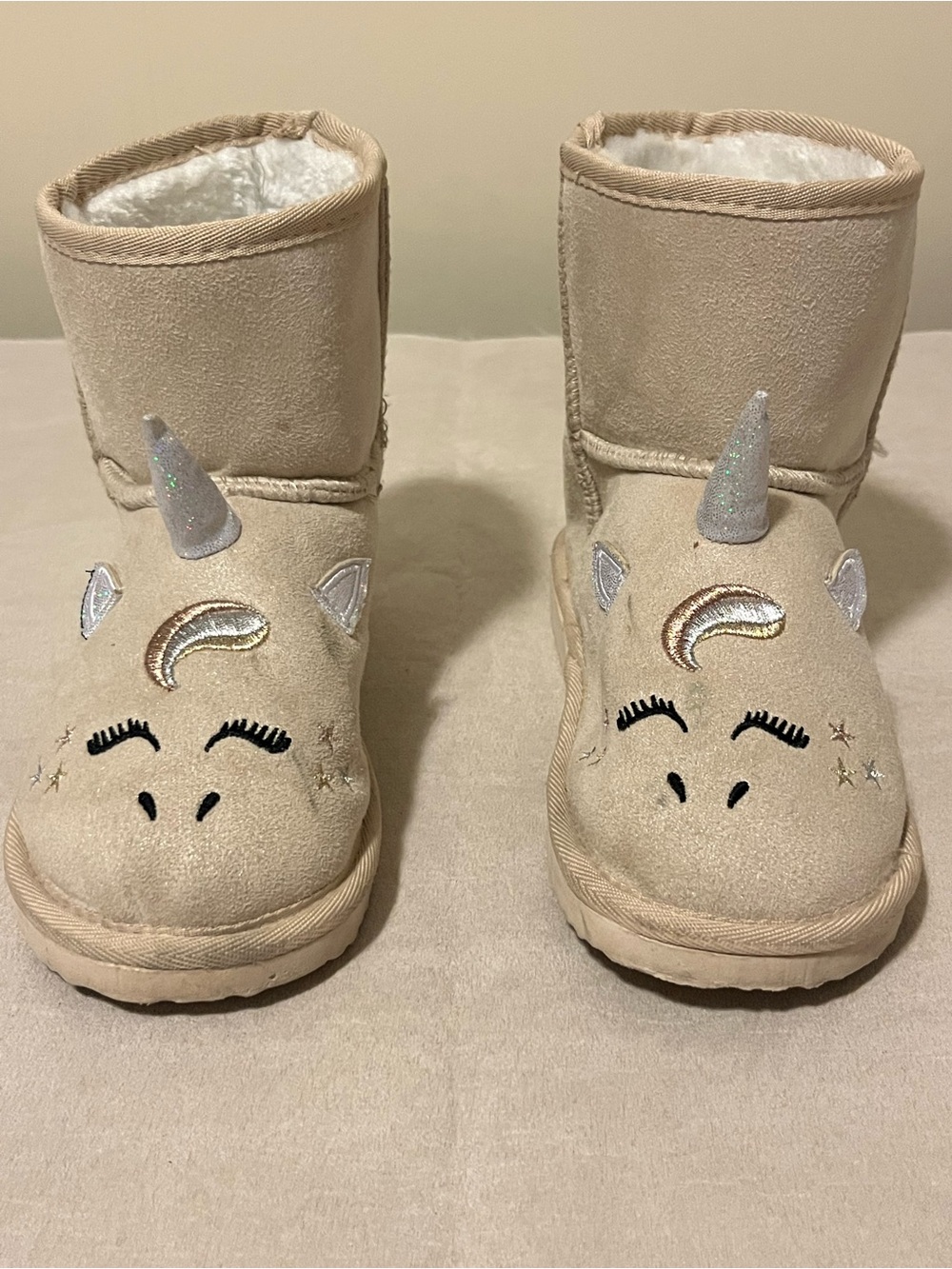 Girls Size 3 Youth Unicorn Slip-On Ankle Boots Faux Fur Capelli NY